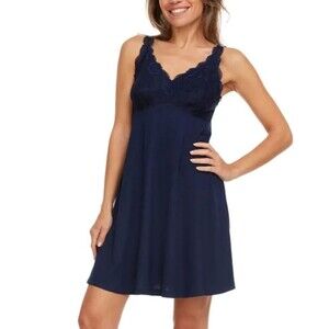 Flora by Flora Nikrooz Womens Knit Lace Chemise  Size S Navy Blue Nightgown